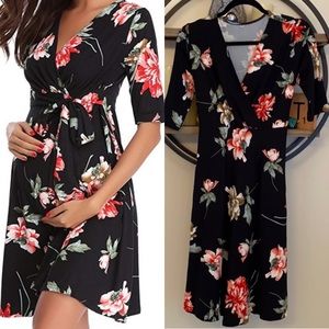 Floral Short Sleeve Maternity Dress